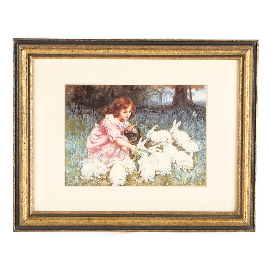 After Frederick Morgan Offset Lithograph "Feeding the Rabbits"
