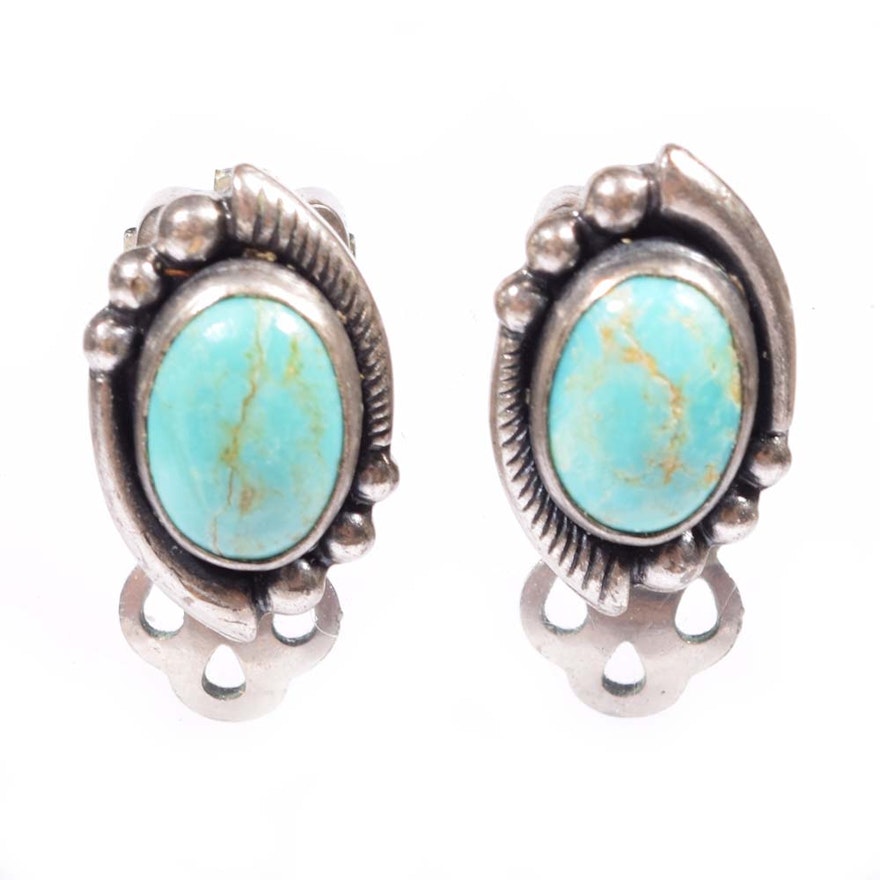 Sterling Silver and Turquoise Clip Earrings