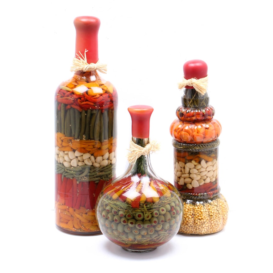 Decorative Pickled Vegetables in Glass Jars