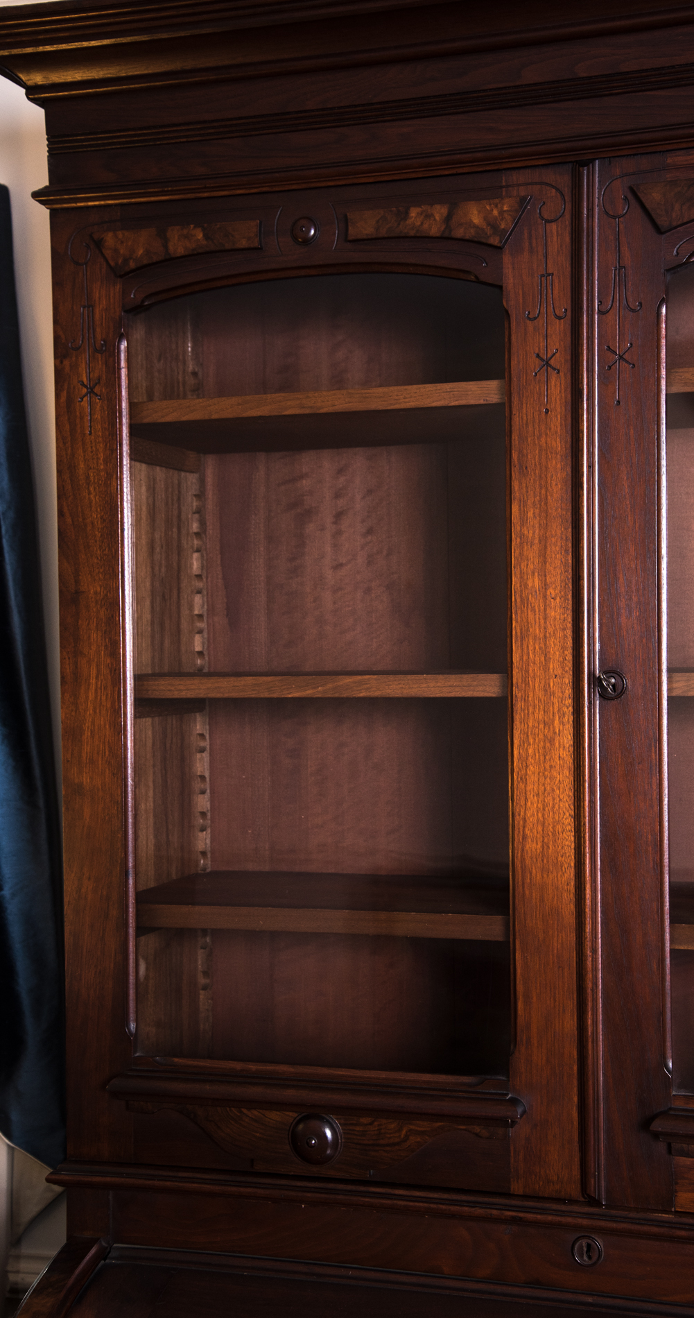 Antique Victorian Renaissance Revival Walnut Cylinder Secretary Desk