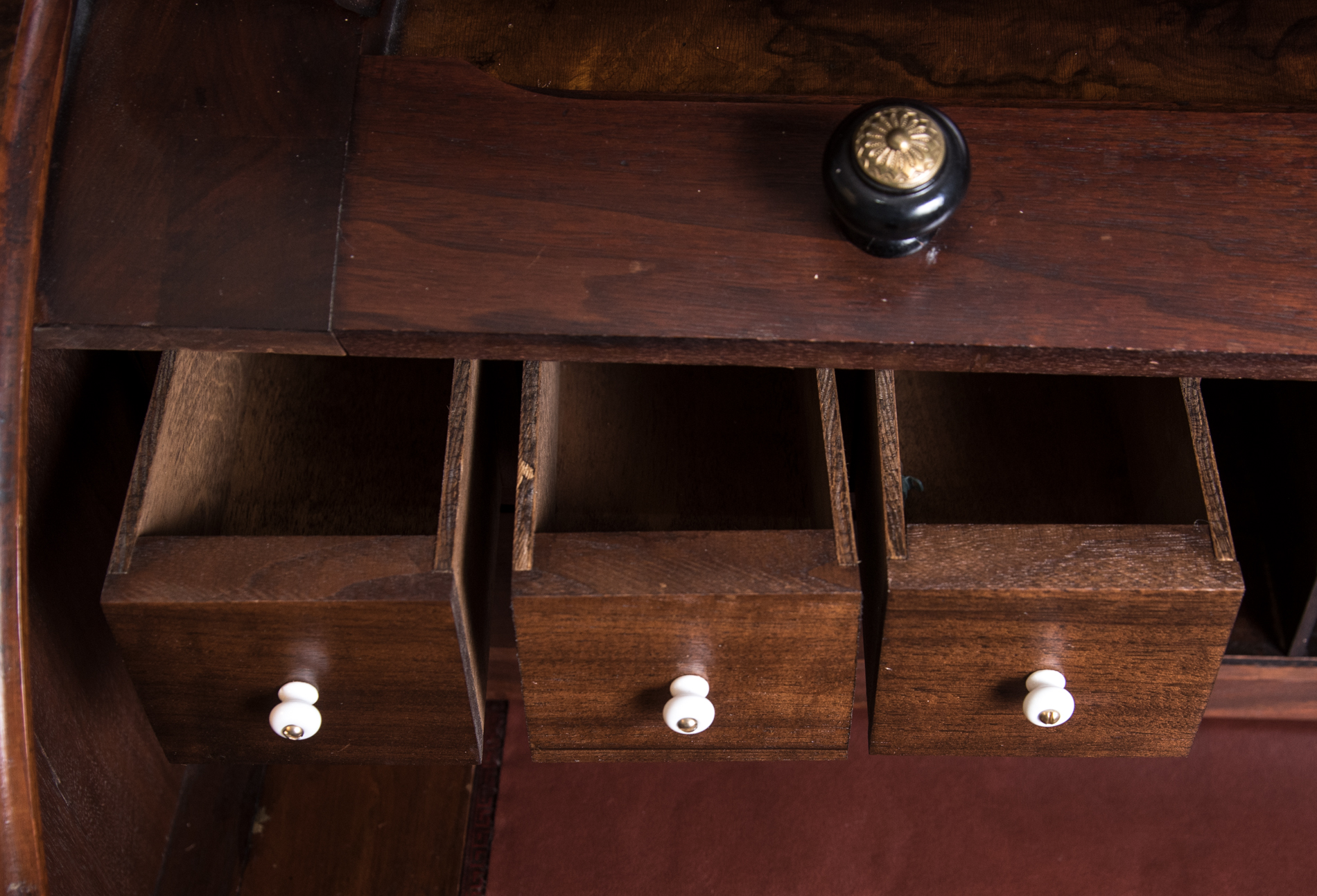 Antique Victorian Renaissance Revival Walnut Cylinder Secretary Desk