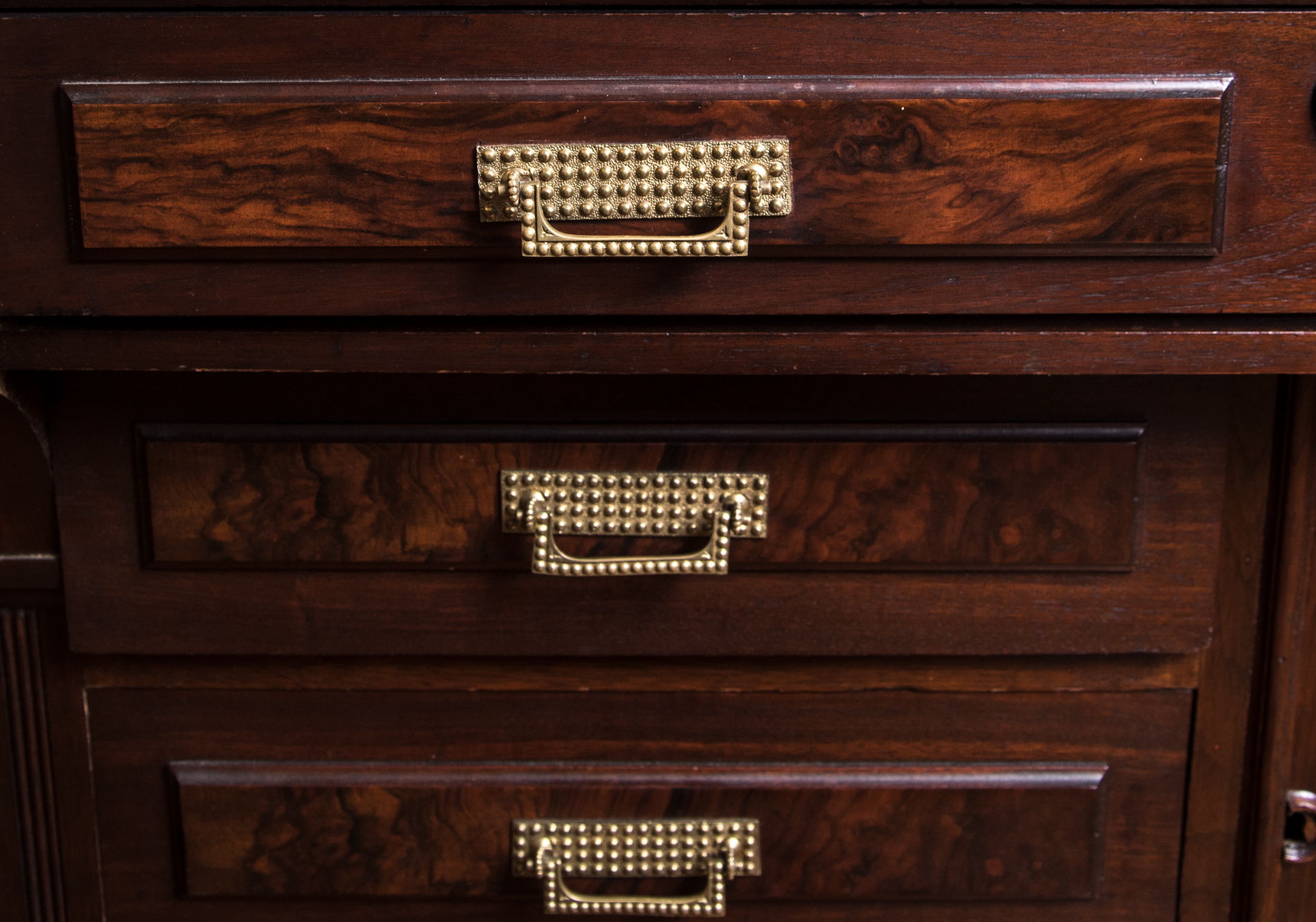 Antique Victorian Renaissance Revival Walnut Cylinder Secretary Desk