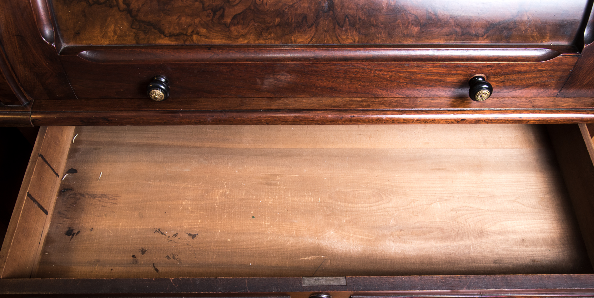 Antique Victorian Renaissance Revival Walnut Cylinder Secretary Desk