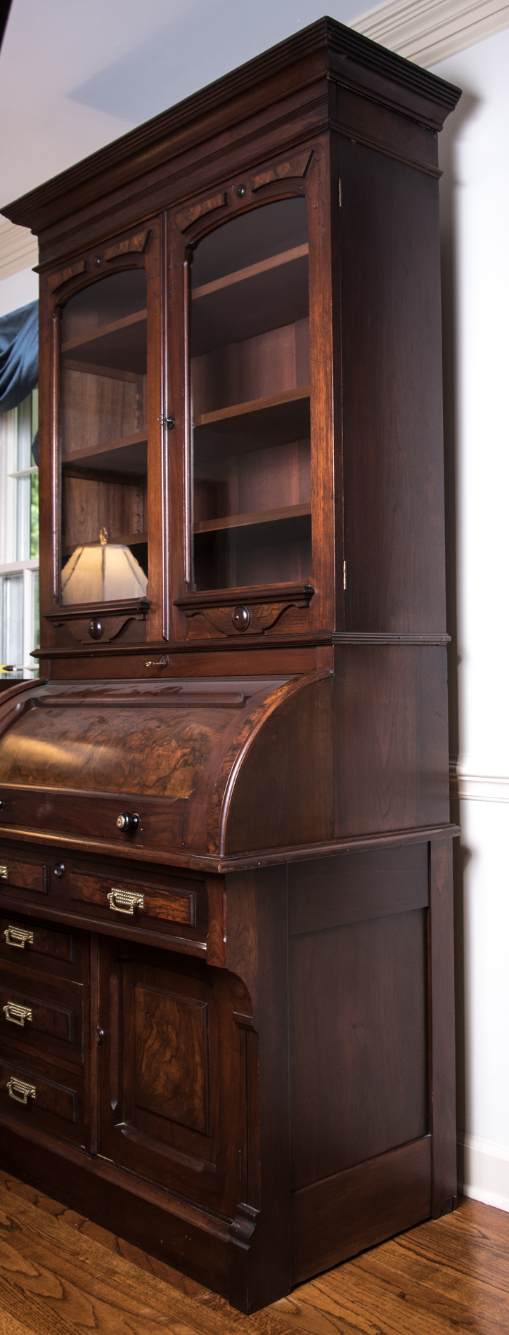 Antique Victorian Renaissance Revival Walnut Cylinder Secretary Desk