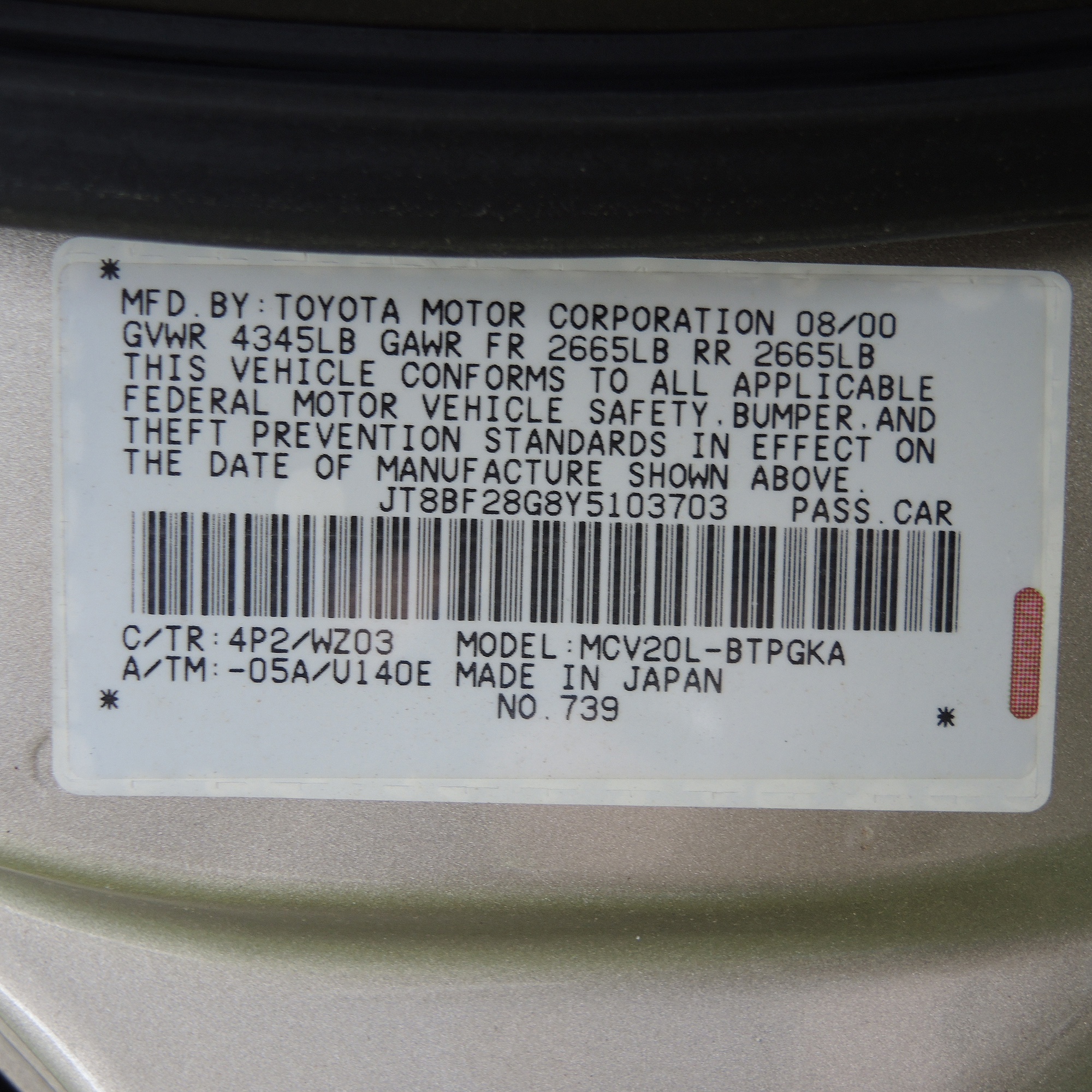 2000 Lexus ES300 Platinum Series Luxury Sedan