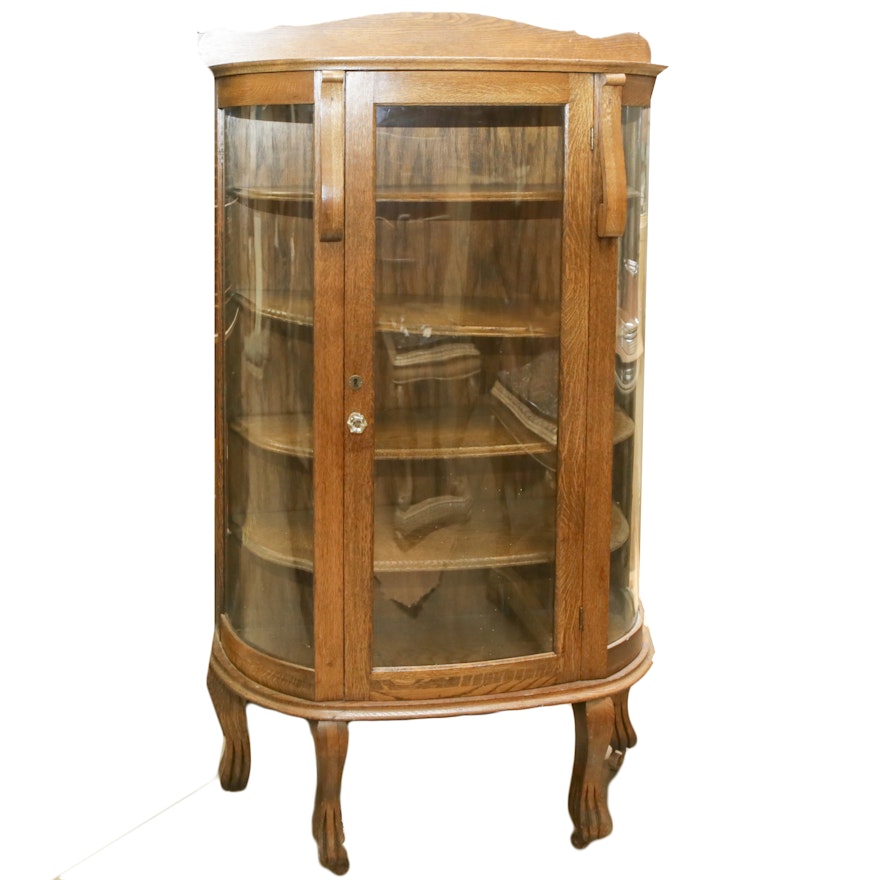 Vintage Oak and Glass Curio Cabinet