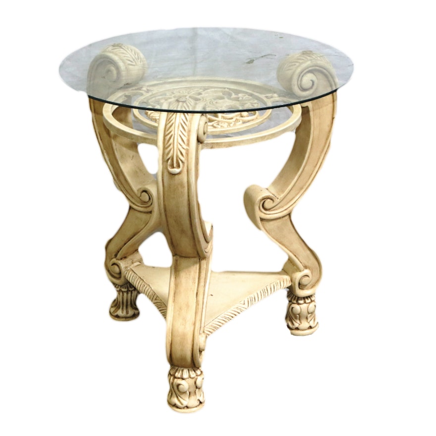 Neoclassical Style Glass Top Accent Table