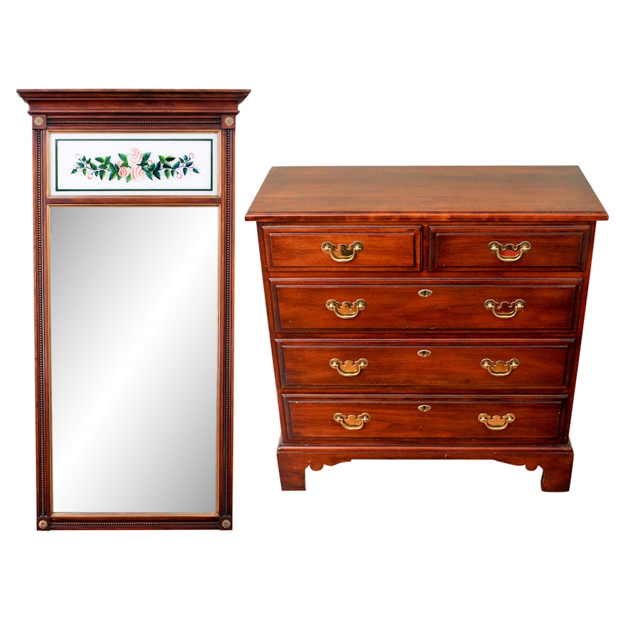 Statton Federal Style Chest of Drawers and Reverse Painted Wall Mirror