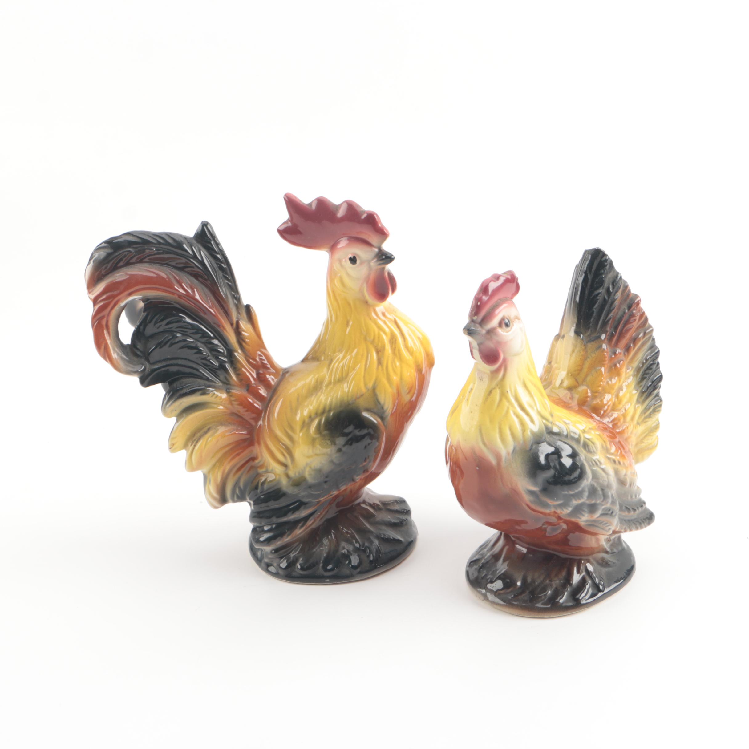 Vintage Ceramic Rooster and Hen Figurines