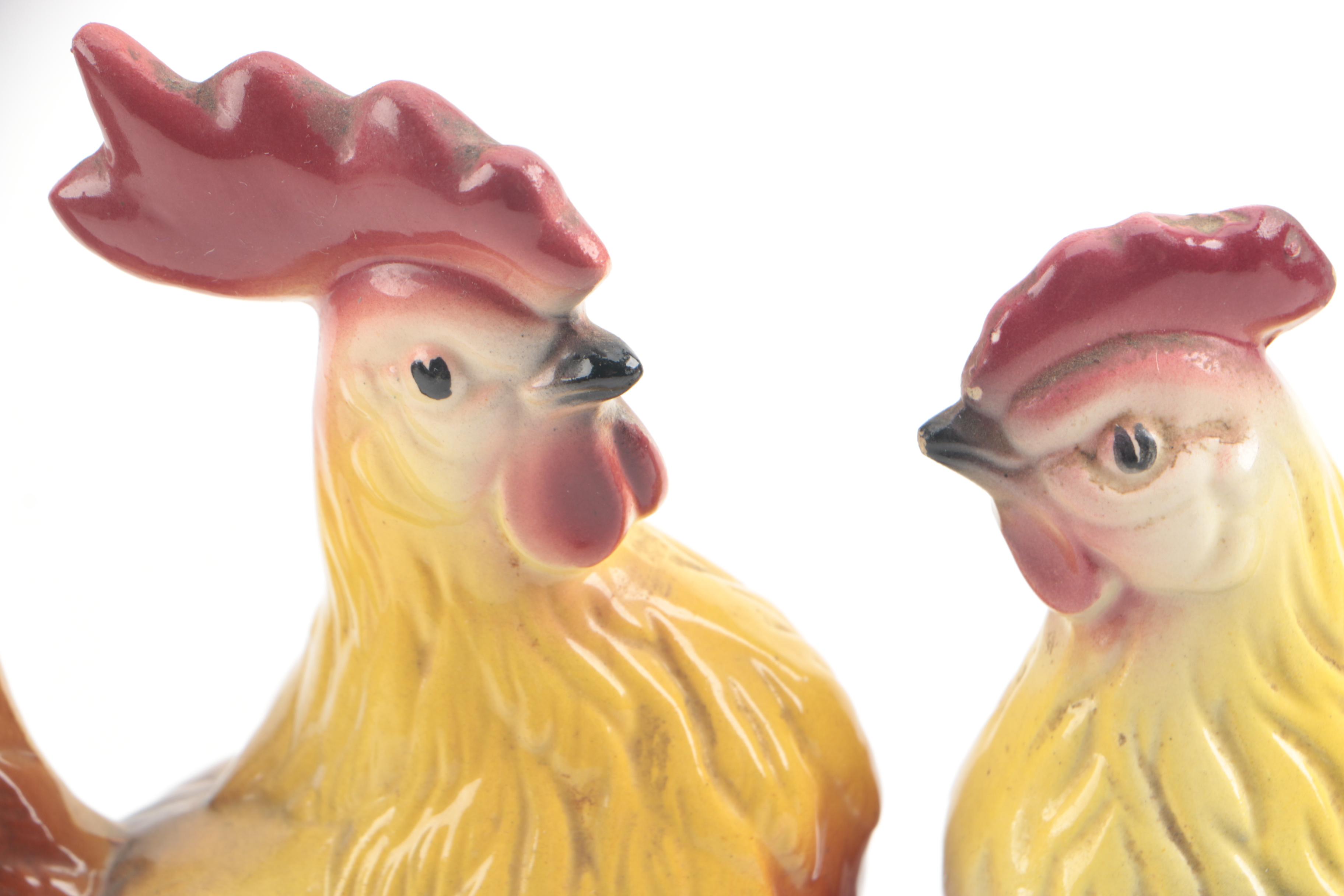 Vintage Ceramic Rooster and Hen Figurines