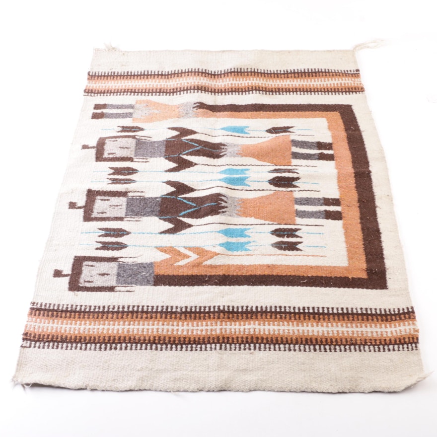 Handwoven Native American-Style "Yei" Wool Accent Rug