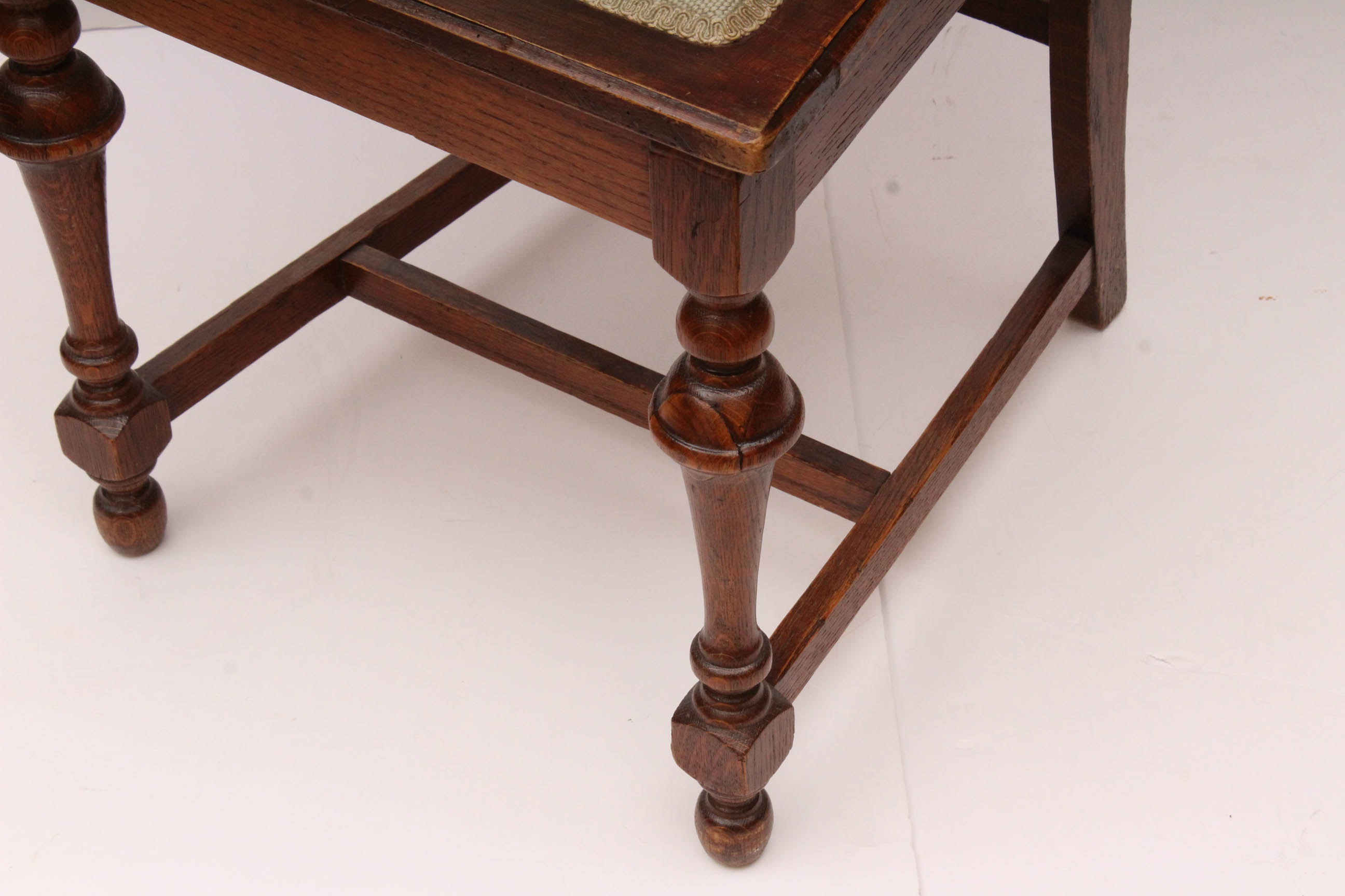 Vintage Oak Side Chair with Needlepoint Seat