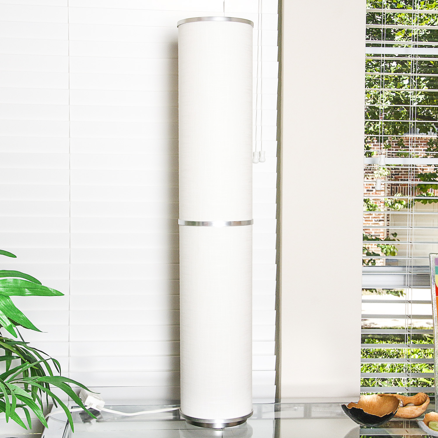 Contemporary Columnar Fabric and Metal Table Lamp