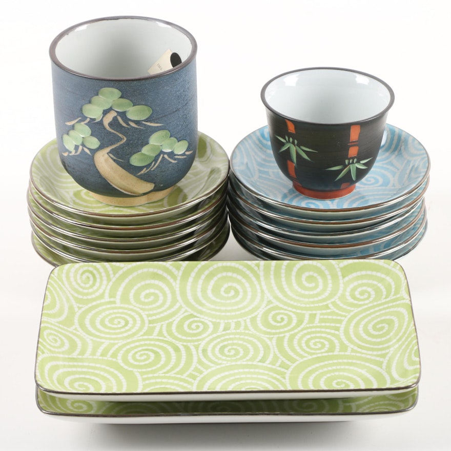 Kotobuki Ceramic Cups, Plates and Sushi Trays