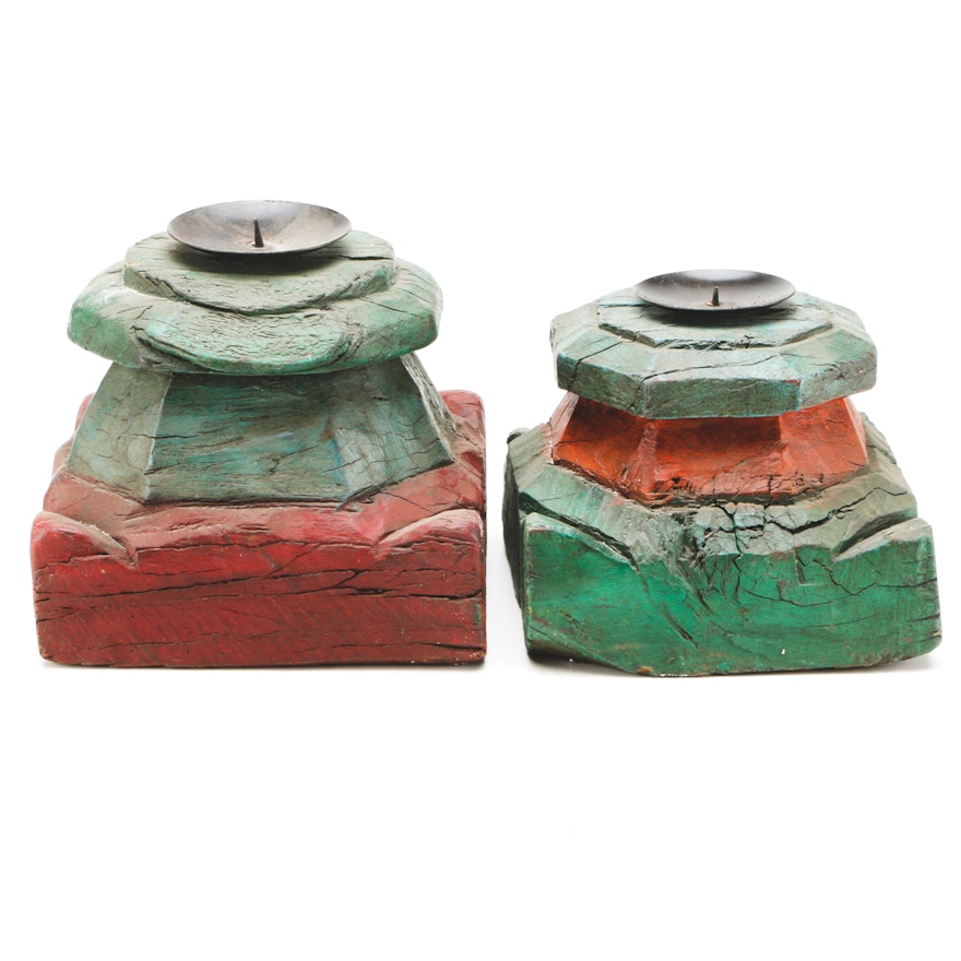 Converted Pricket Candleholders from Painted Column Bases