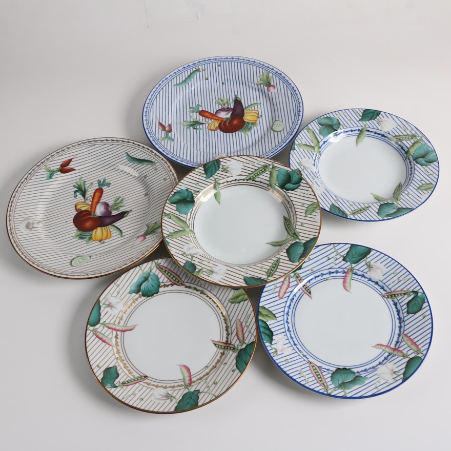 Alberto Pino Limoges "Potager Blue" and "Potager Gold" Porcelain Dinnerware