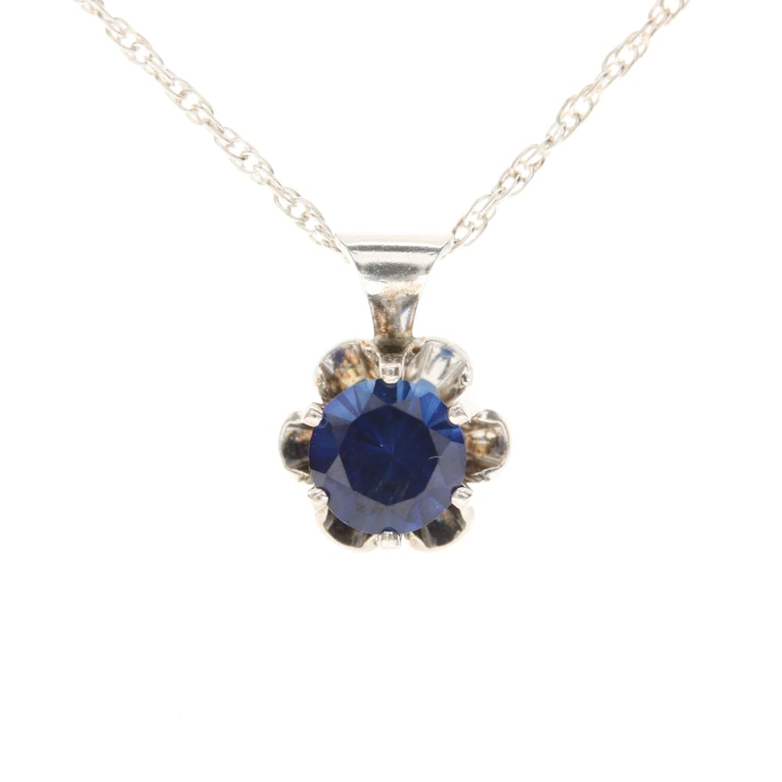 Sterling Silver Synthetic Blue Sapphire Necklace