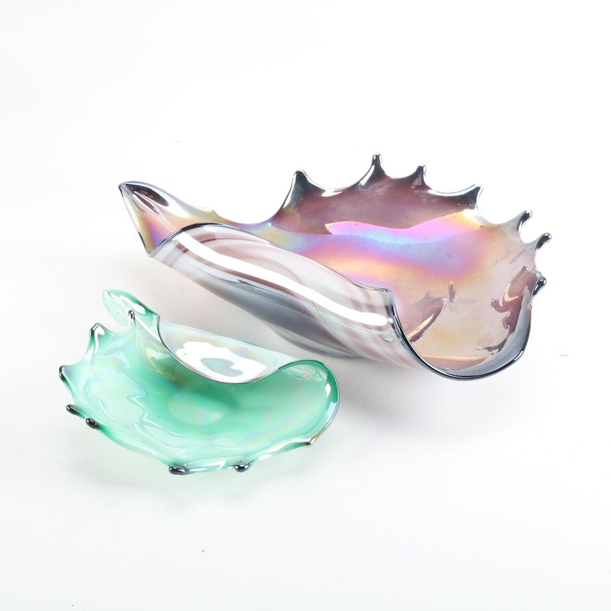 Shell-Inspired Murano Style Iridescent Art Glass Bowls