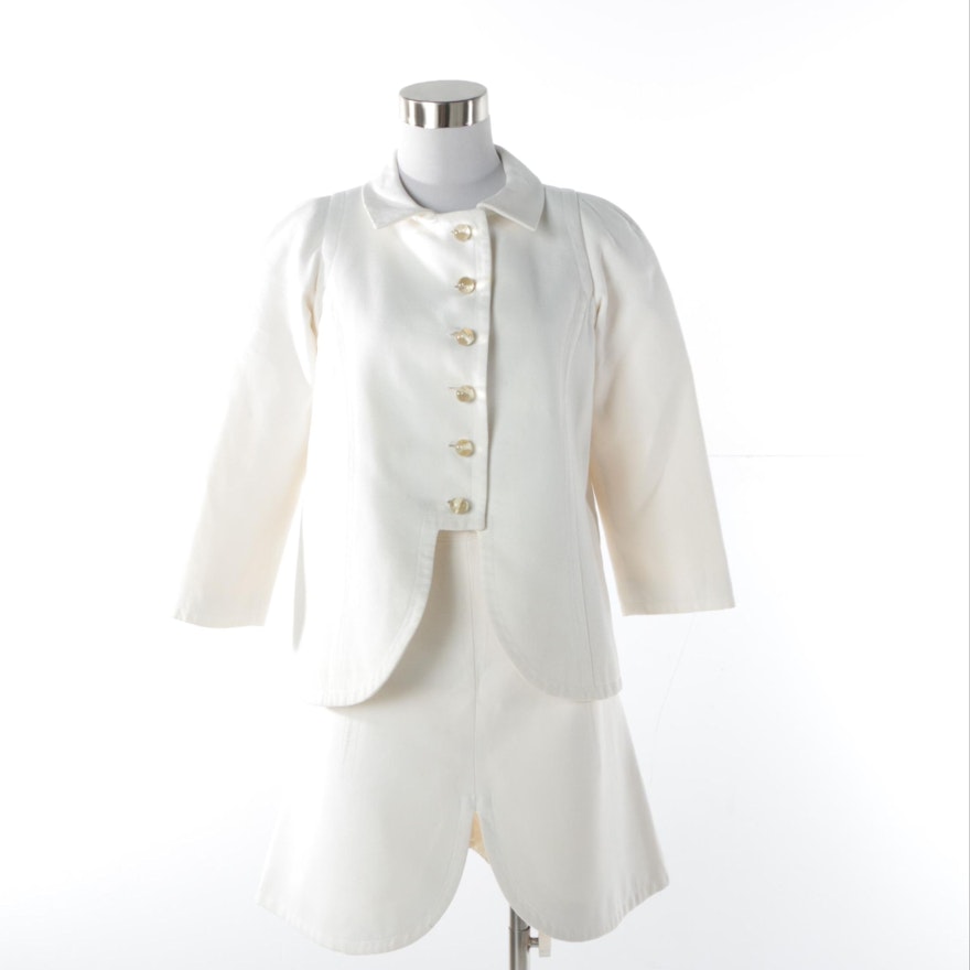 Women's Circa 1960 Le Dix Balenciaga of Paris Off-White Cotton Blend Skirt Suit