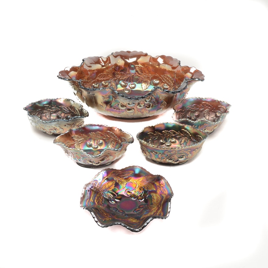 Vintage Dugan Amethyst Carnival Glass Berry Bowls