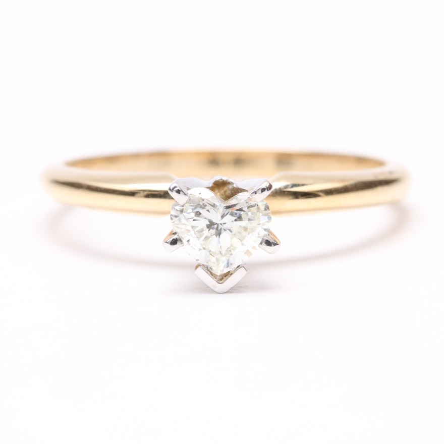 14K Yellow Gold Diamond Solitaire Heart Ring