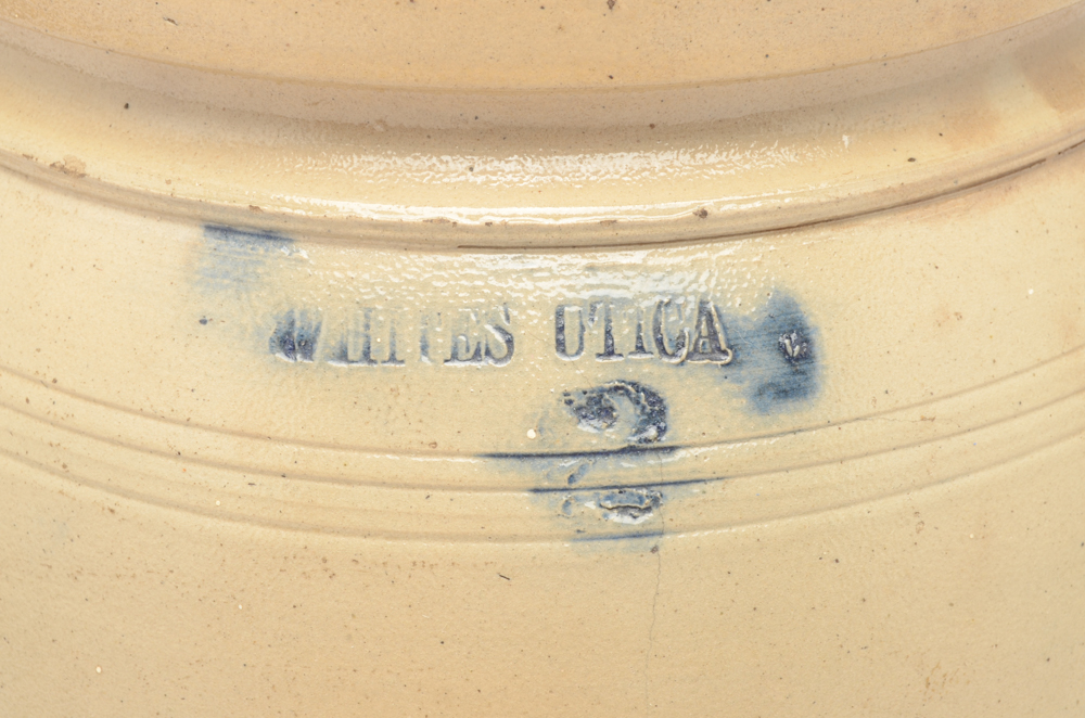 Vintage Two Gallon Utica New York Blue Bird Salt Glazed Stoneware Crock