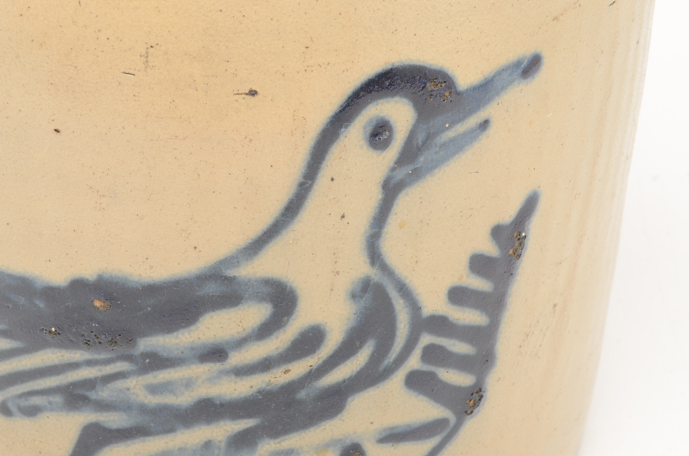 Vintage Two Gallon Utica New York Blue Bird Salt Glazed Stoneware Crock