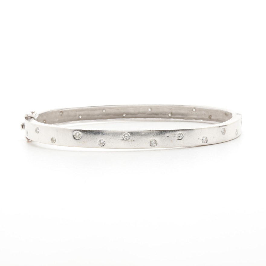 14K White Gold Diamond Bangle Bracelet