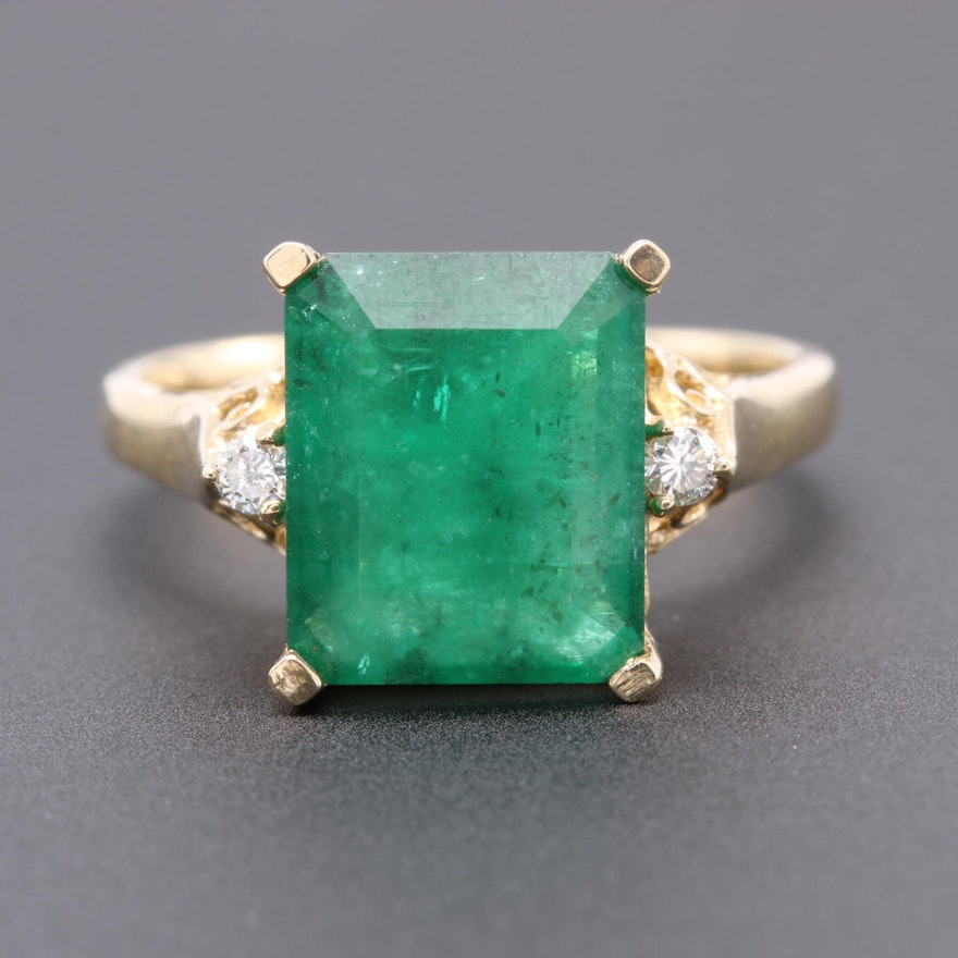 14K Yellow Gold 2.92 CT Emerald and Diamond Ring