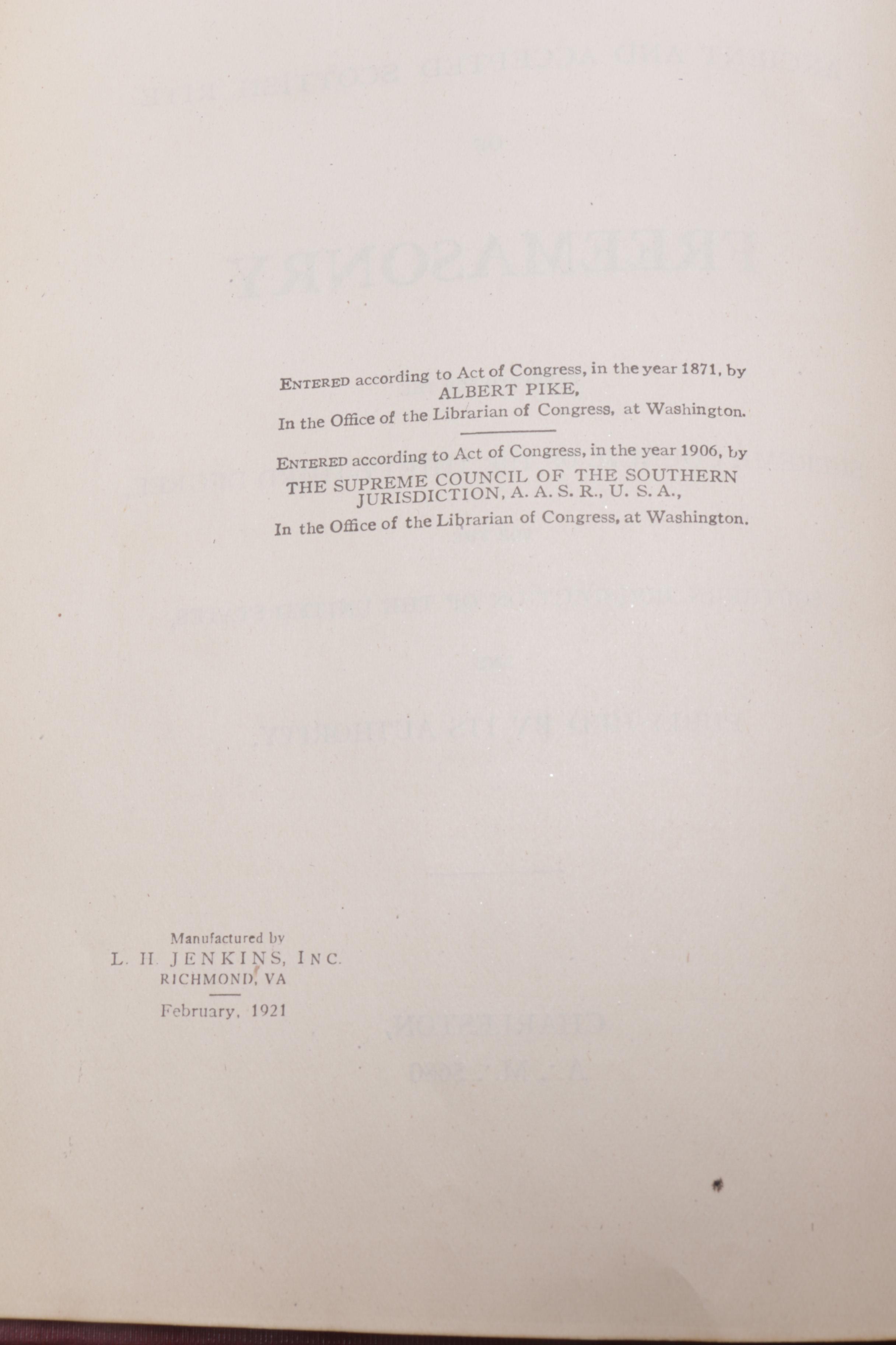 1921 "Morals and Dogmas" and 1940s Holy Bible