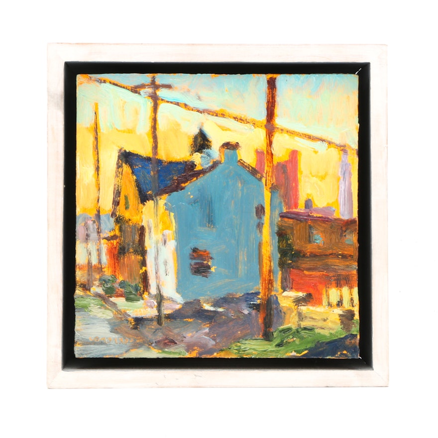 Joe Lombardo Original Oil on Panel "House on Walnut Evening Sun"