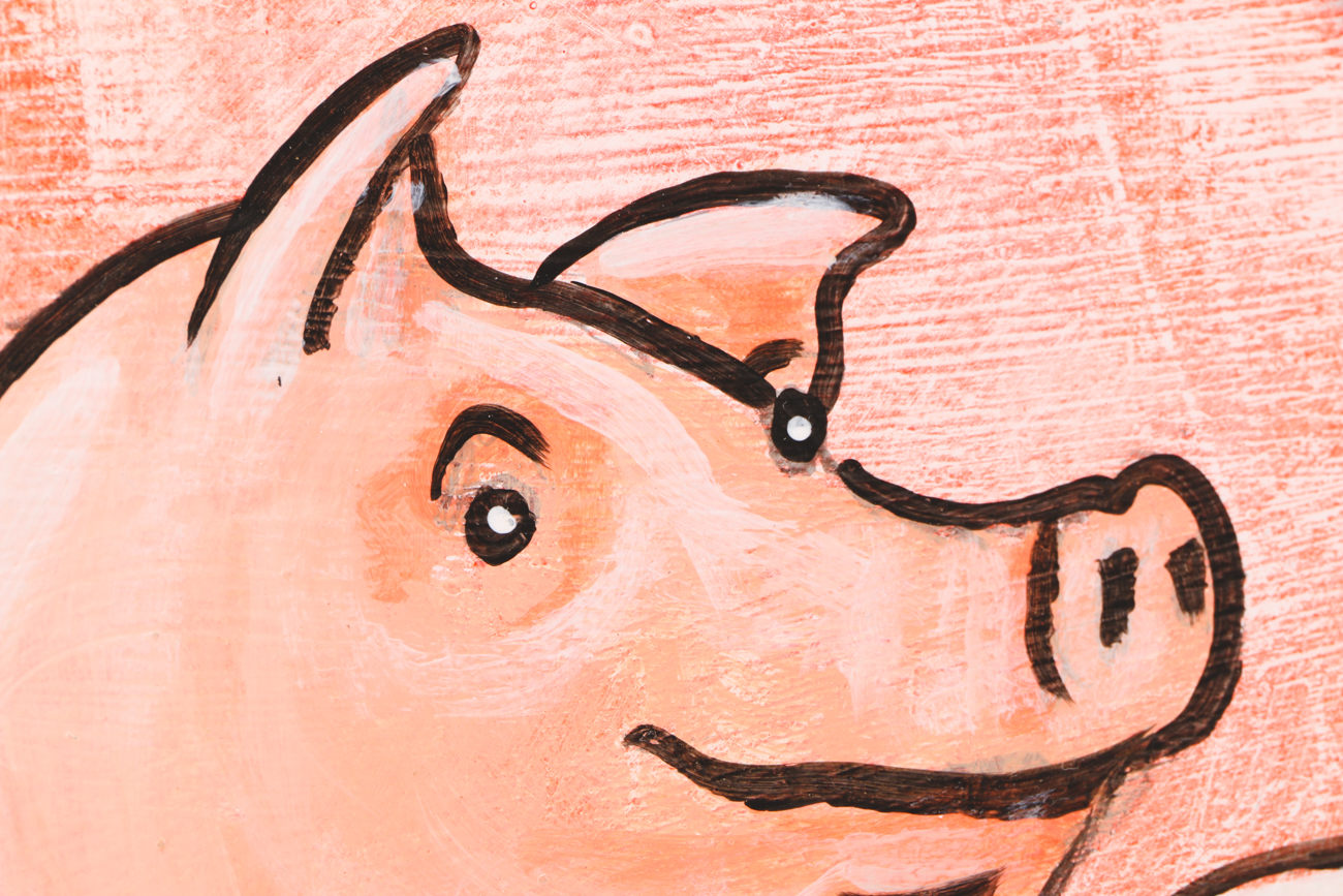 N. Scott Carroll Outsider Pop Art Painting "Drinking Pig"