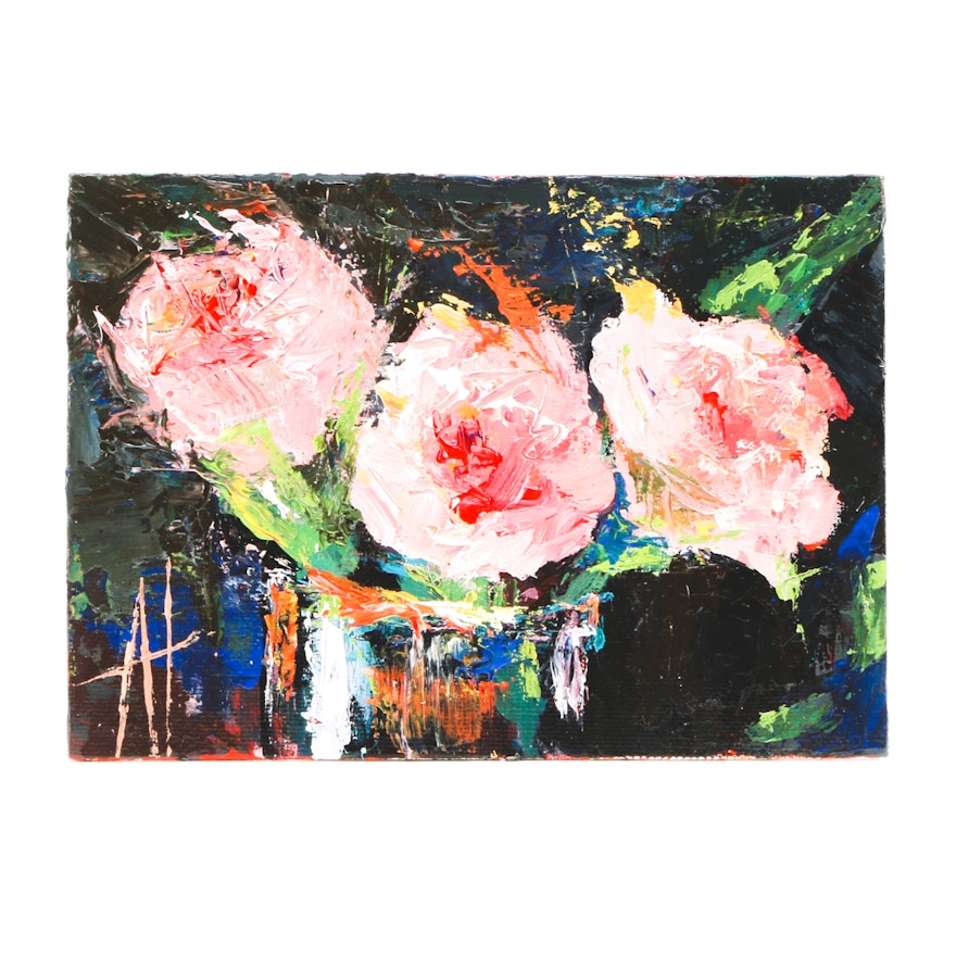 Anne Thouthip Acrylic Painting on Canvas Board "Carnations"