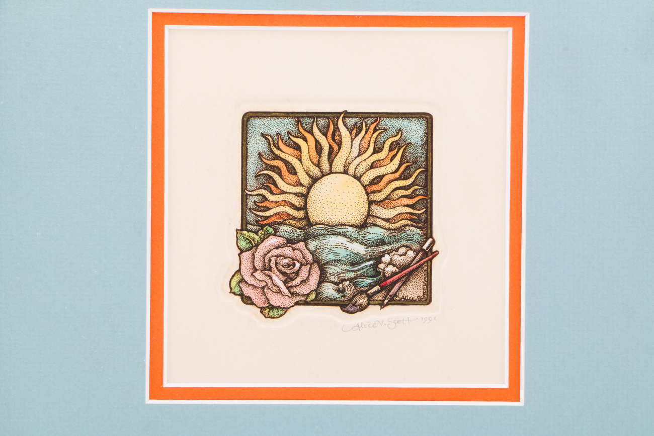 Pair of Signed Hand-Colored Etchings