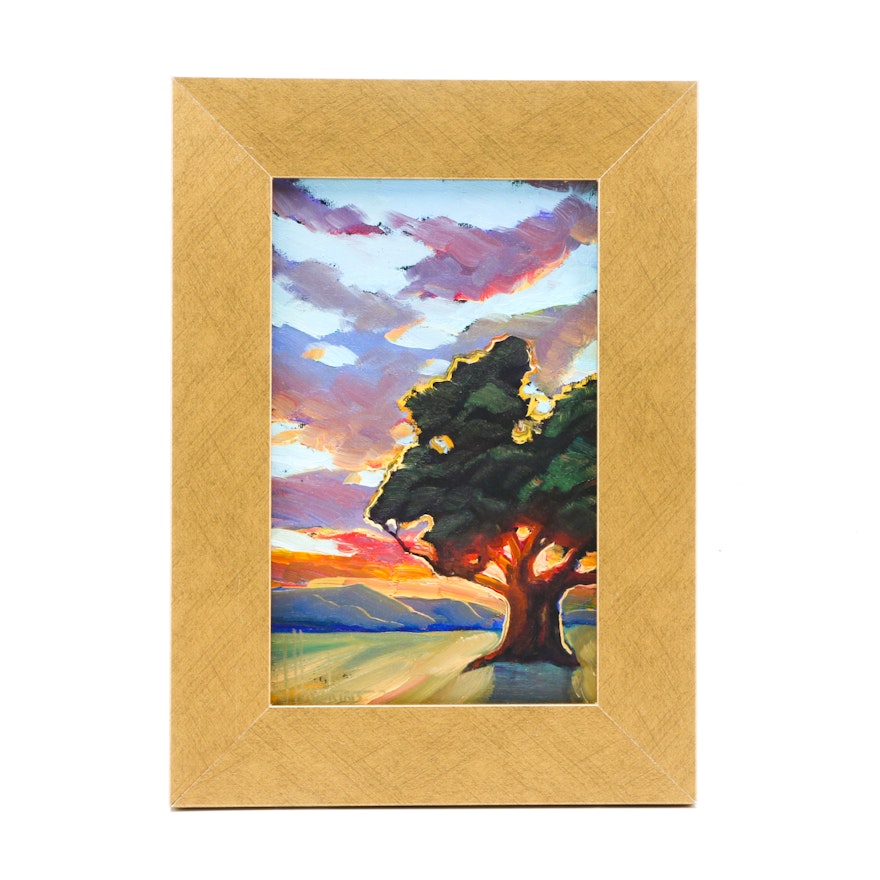 William Hawkins Oil Painting on Canvas Board of a Tree
