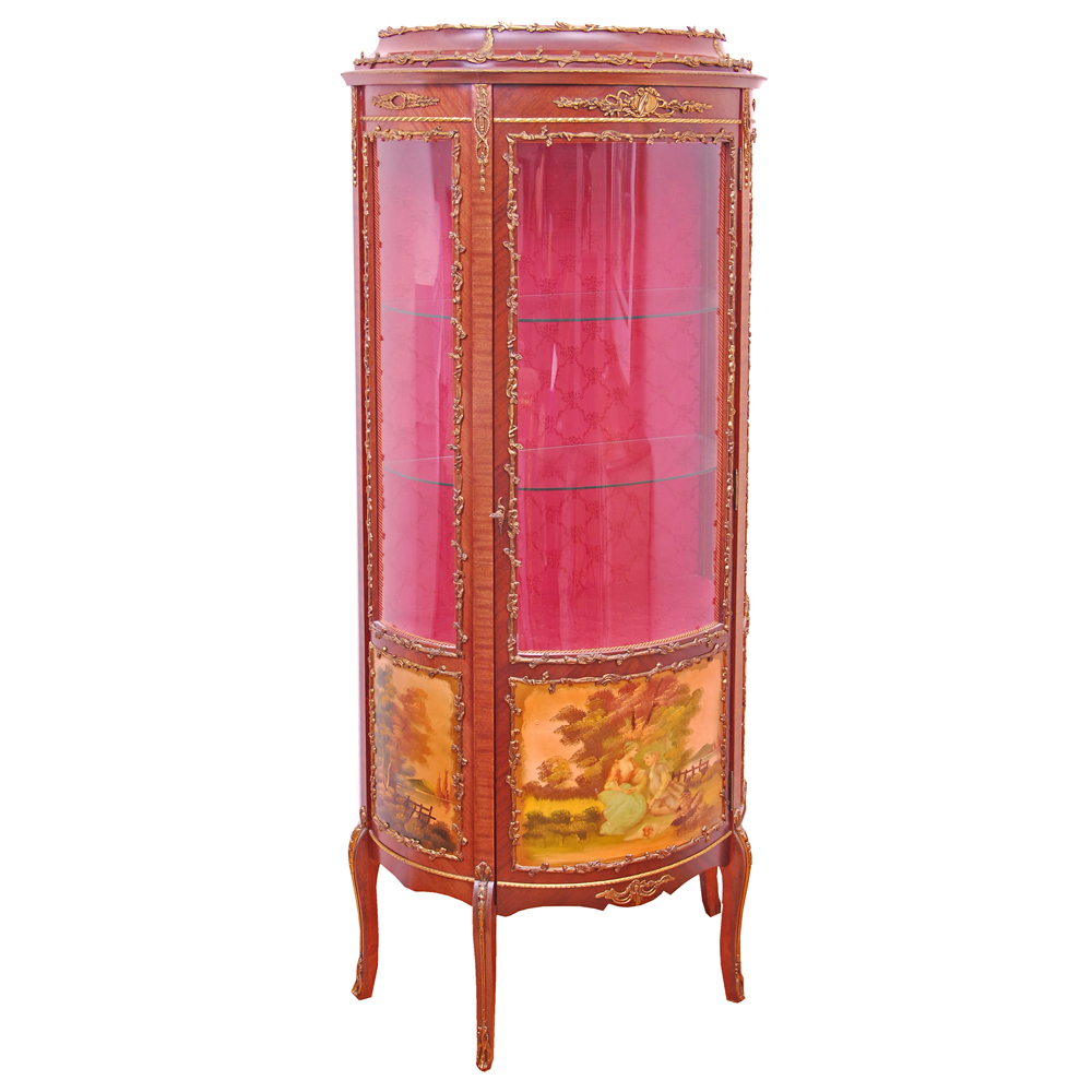 Spanish Louis XV Style Vitrine with Ormolu and Hand-Painted Panels by Soriano