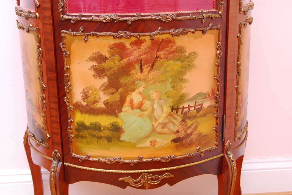 Spanish Louis XV Style Vitrine with Ormolu and Hand-Painted Panels by Soriano