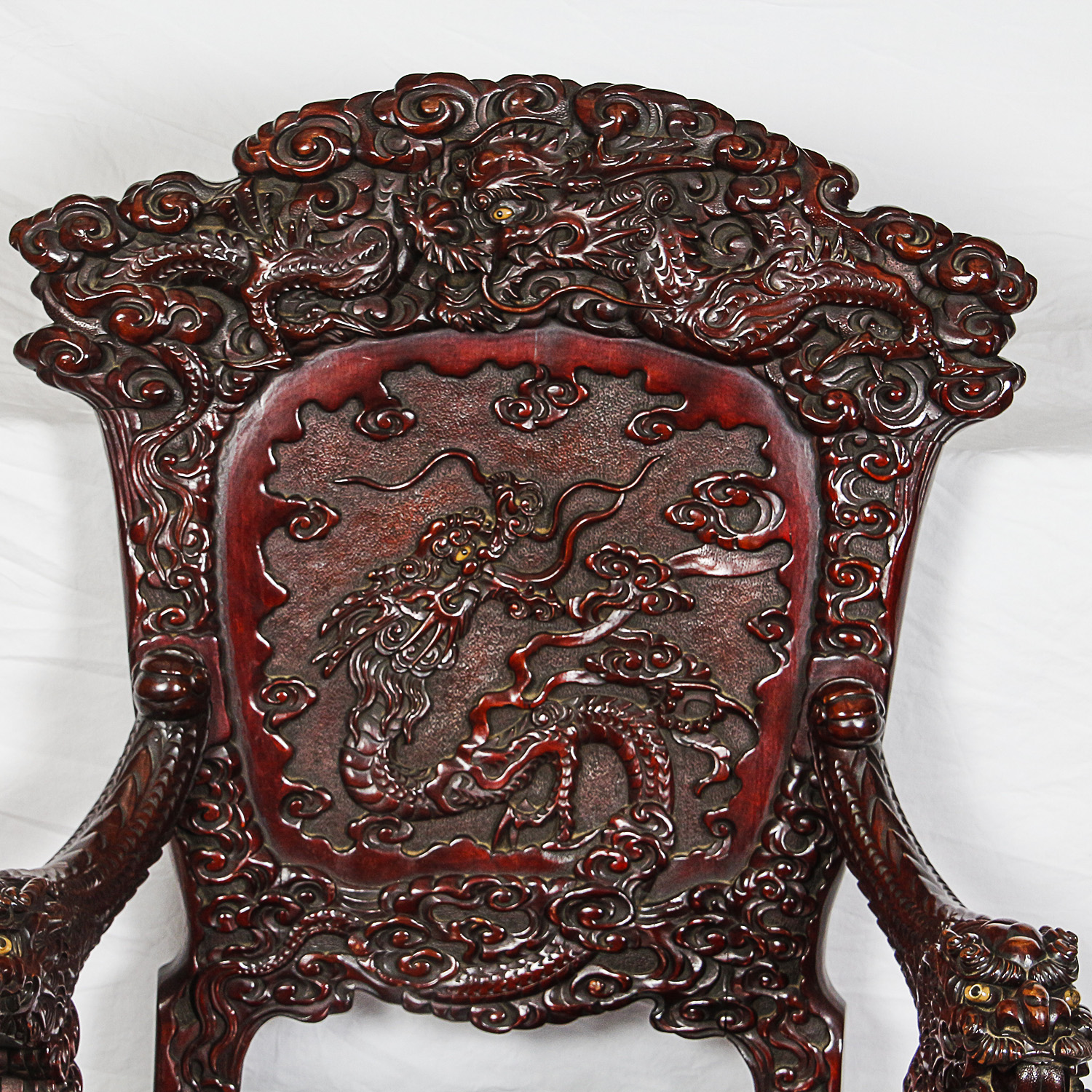 Vintage Chinese Carved Wood Armchair with Dragon Motif