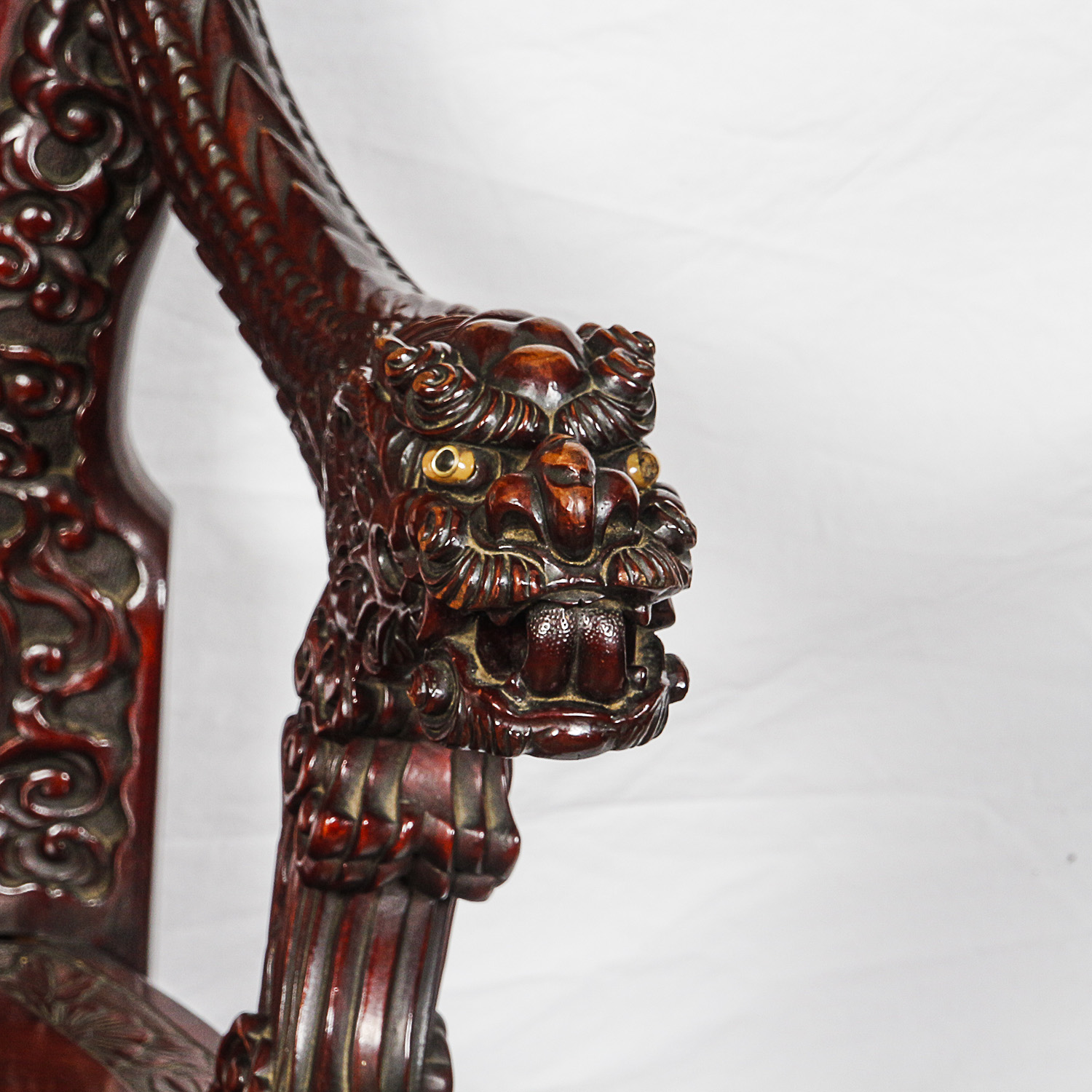Vintage Chinese Carved Wood Armchair with Dragon Motif