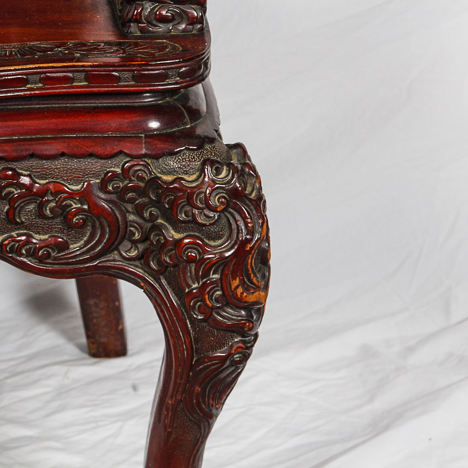 Vintage Chinese Carved Wood Armchair with Dragon Motif