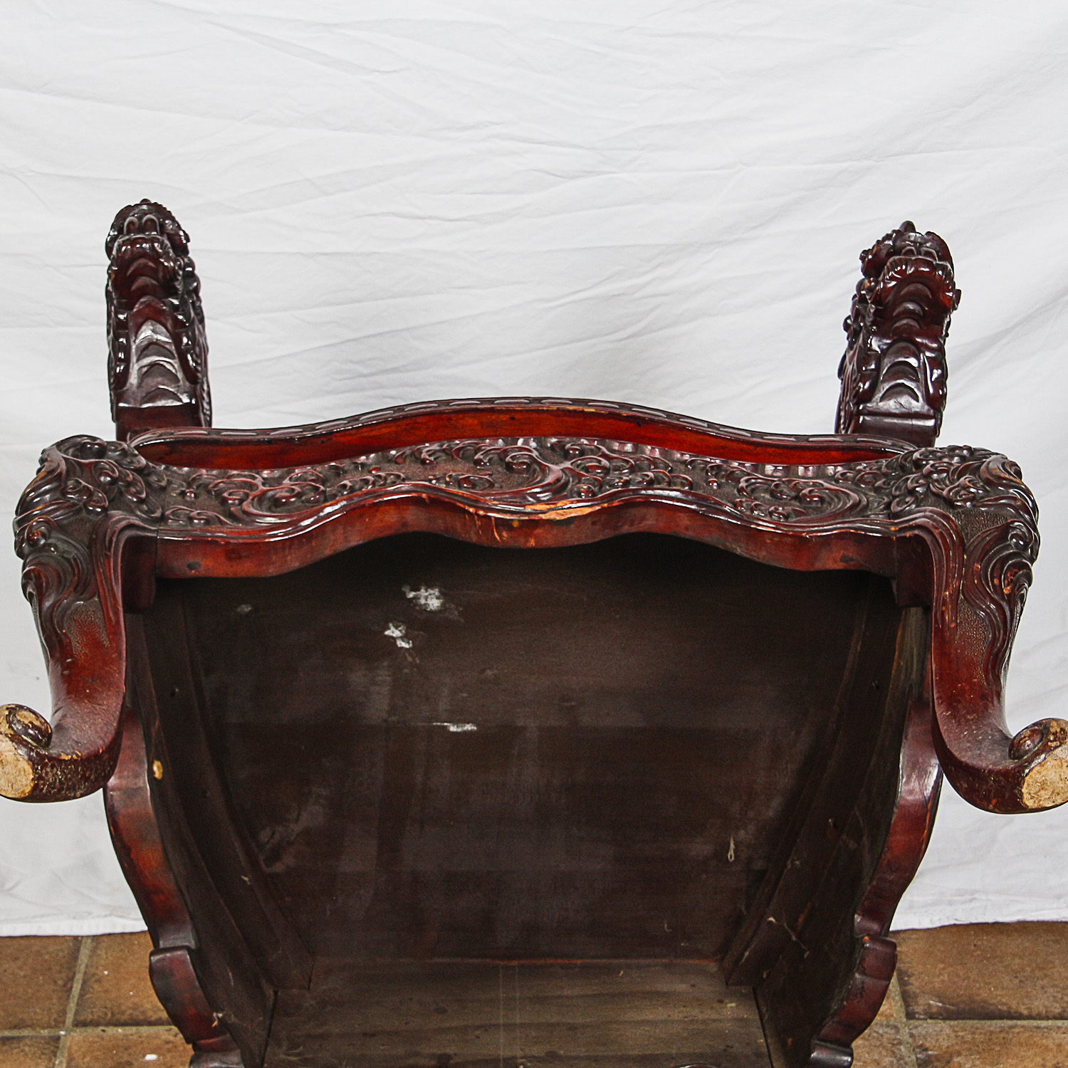 Vintage Chinese Carved Wood Armchair with Dragon Motif