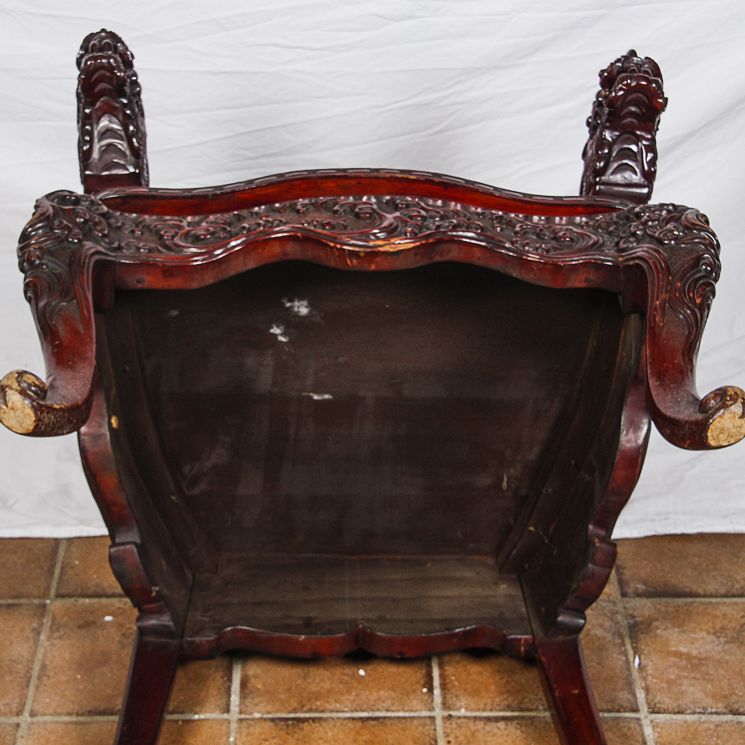 Vintage Chinese Carved Wood Armchair with Dragon Motif