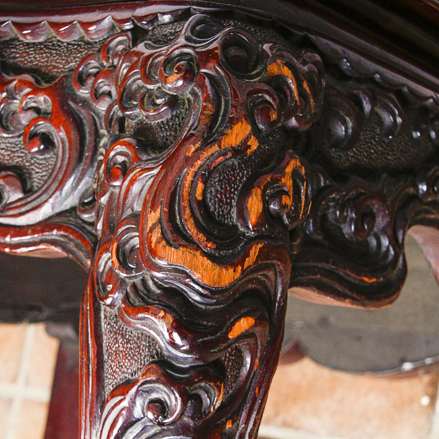 Vintage Chinese Carved Wood Armchair with Dragon Motif