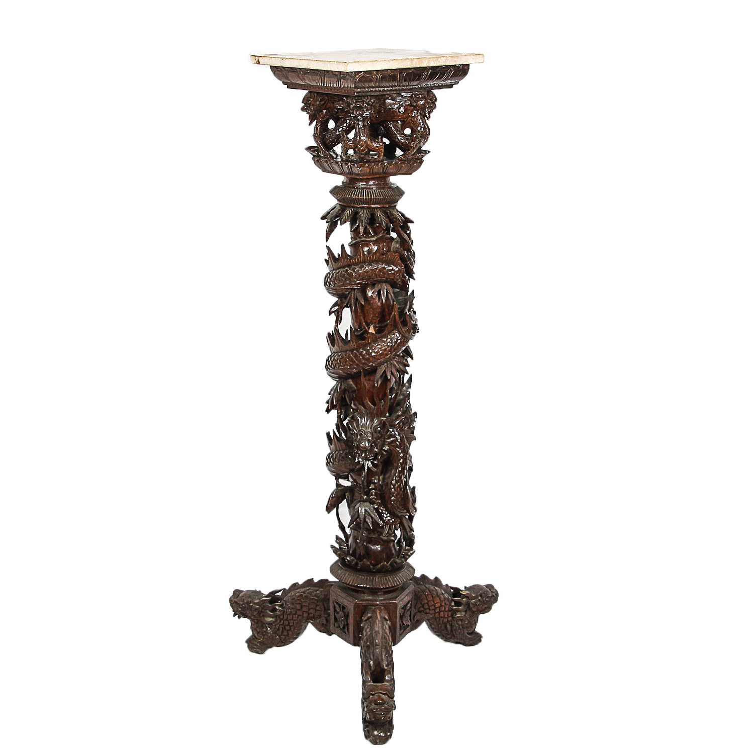 Dragon Carved Stone Top Plant Stand