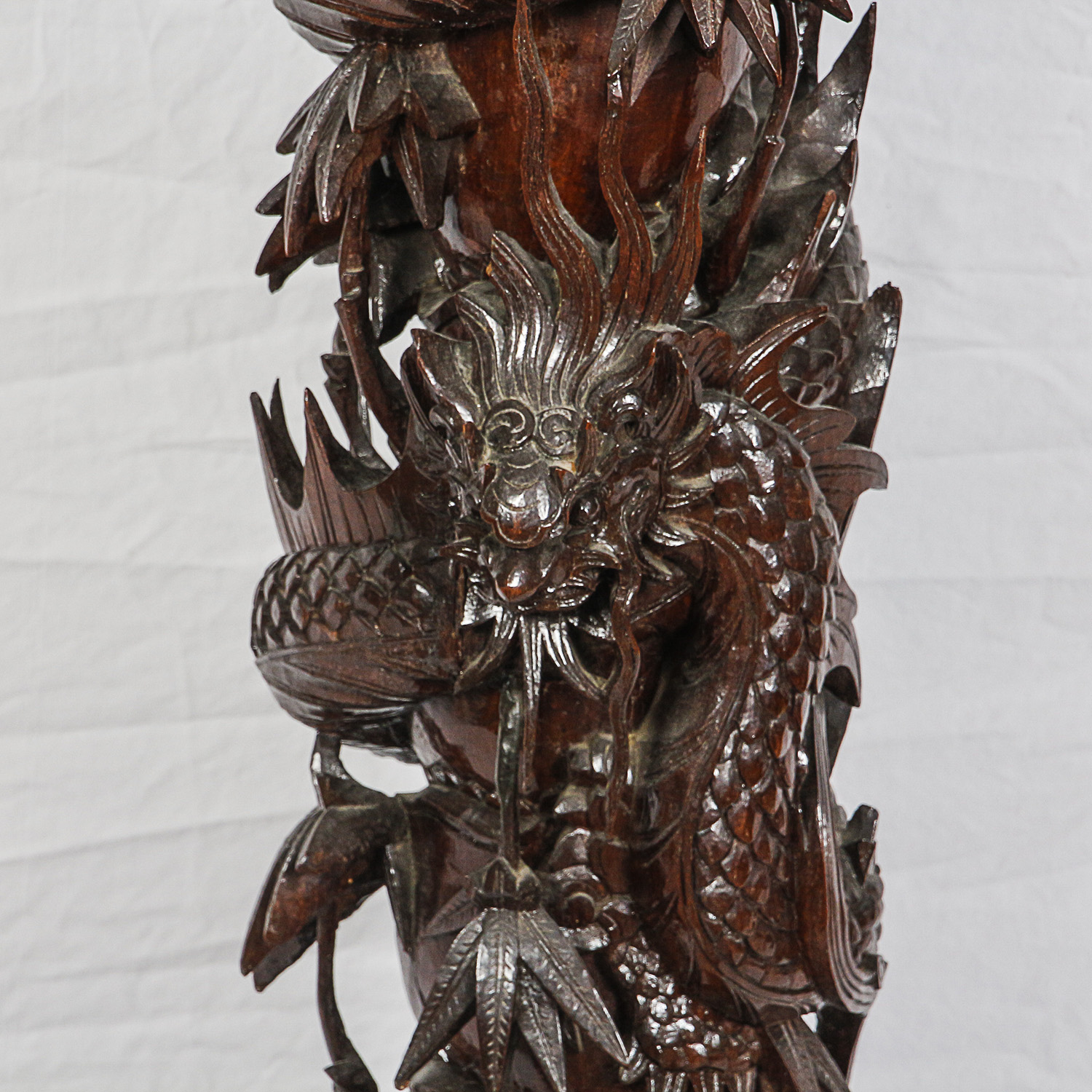 Dragon Carved Stone Top Plant Stand