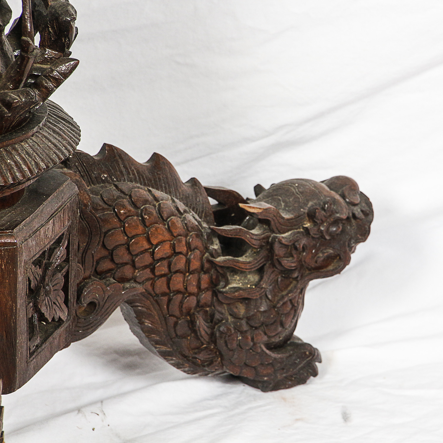 Dragon Carved Stone Top Plant Stand