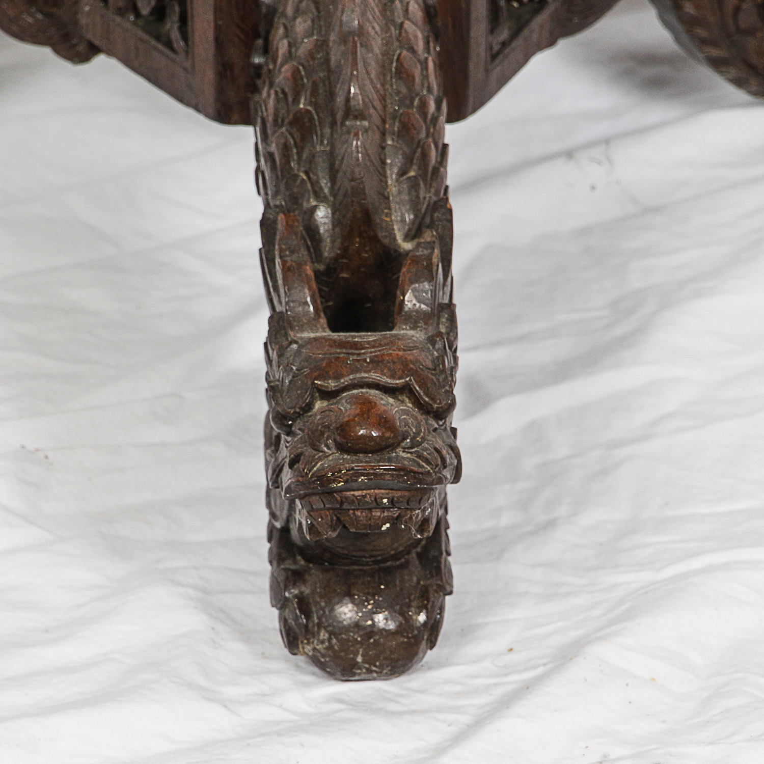 Dragon Carved Stone Top Plant Stand