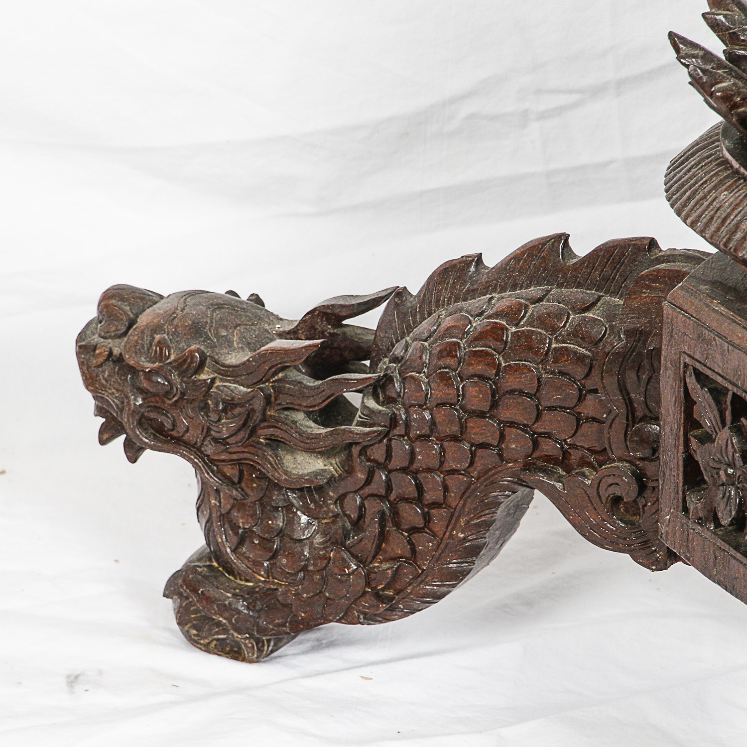 Dragon Carved Stone Top Plant Stand