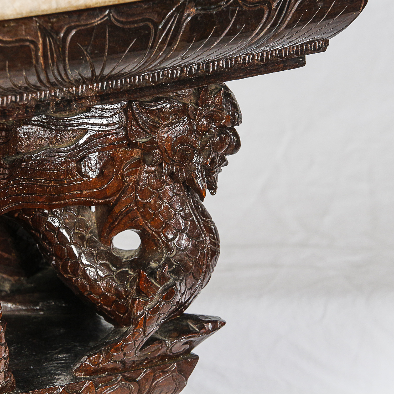 Dragon Carved Stone Top Plant Stand