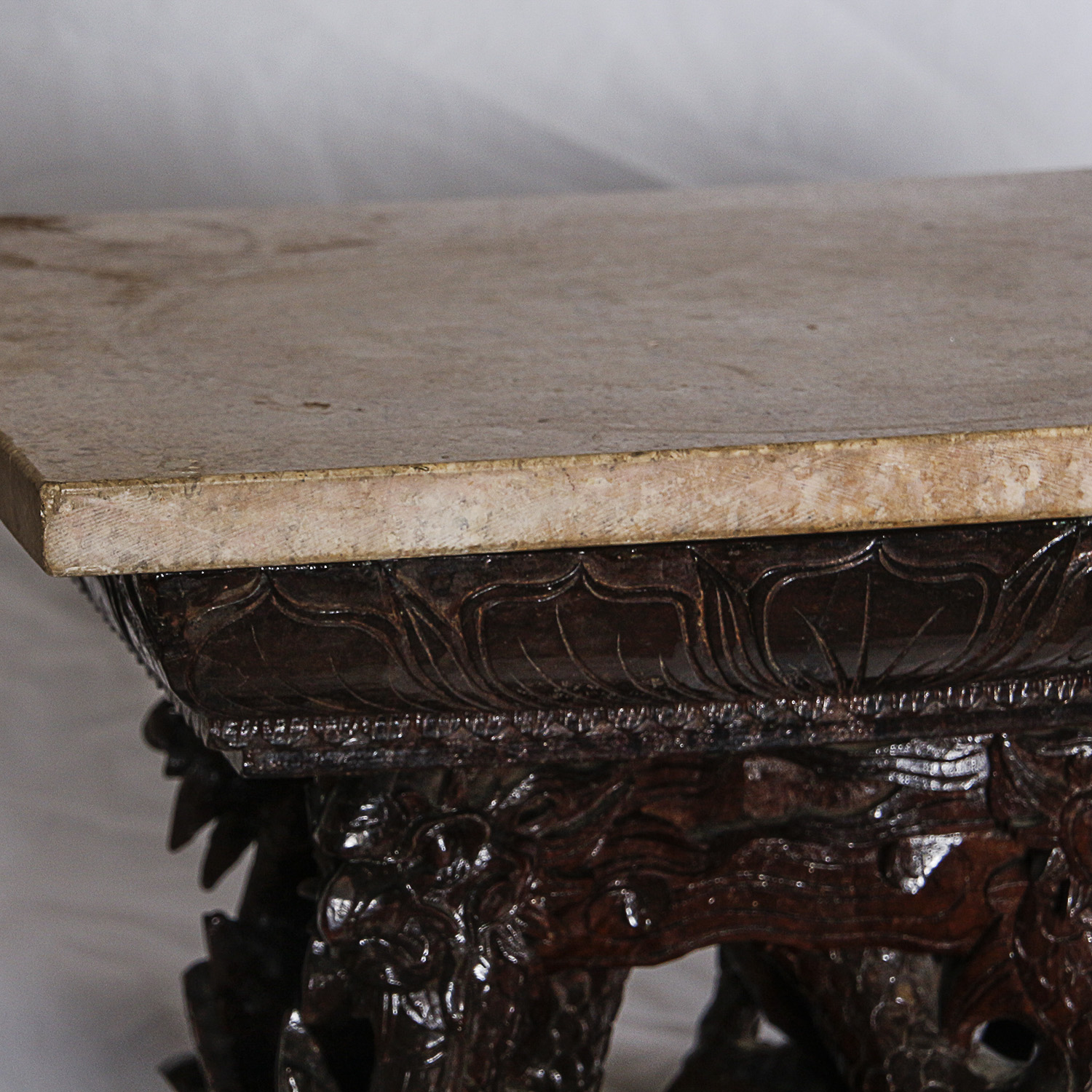 Dragon Carved Stone Top Plant Stand